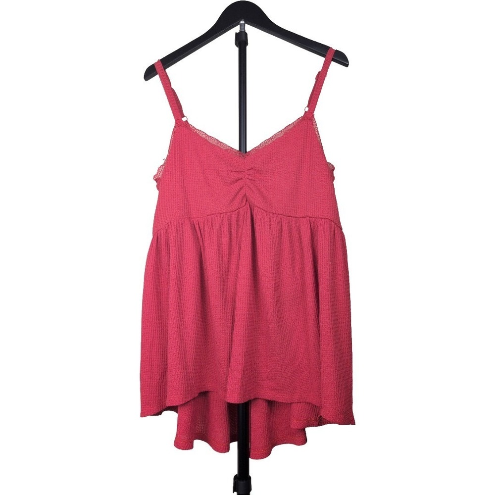 Torrid Women' Red Babydoll Cami Waffle Knit Lace Adjustable Straps 00 10/12